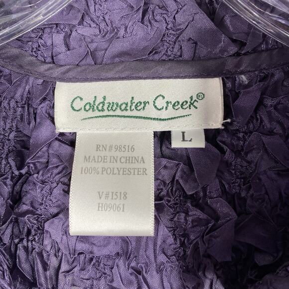 Coldwater Creek Shirt Womens L Purple Crinkle Texture Lightweight Stretch Button - Picture 3 of 8